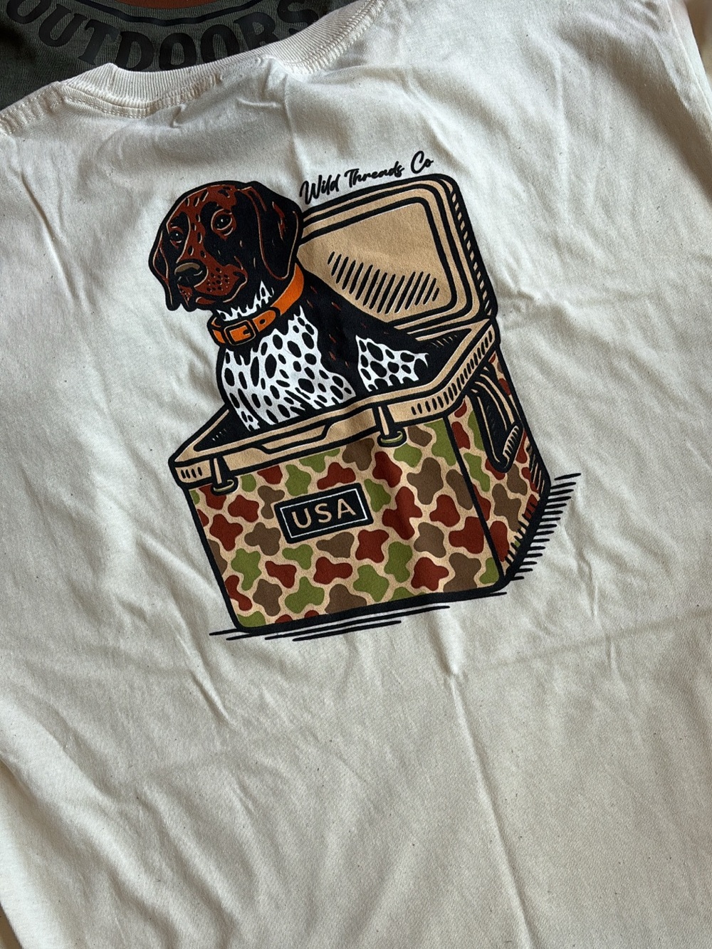 Kids White Graphic Tee with Hunting Dog in Camo Cooler - USA